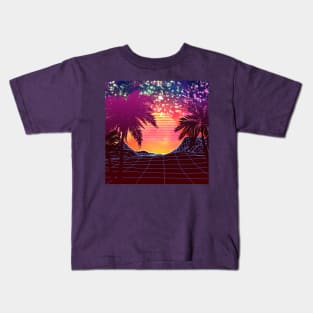 Retro fireworks over beach design Kids T-Shirt